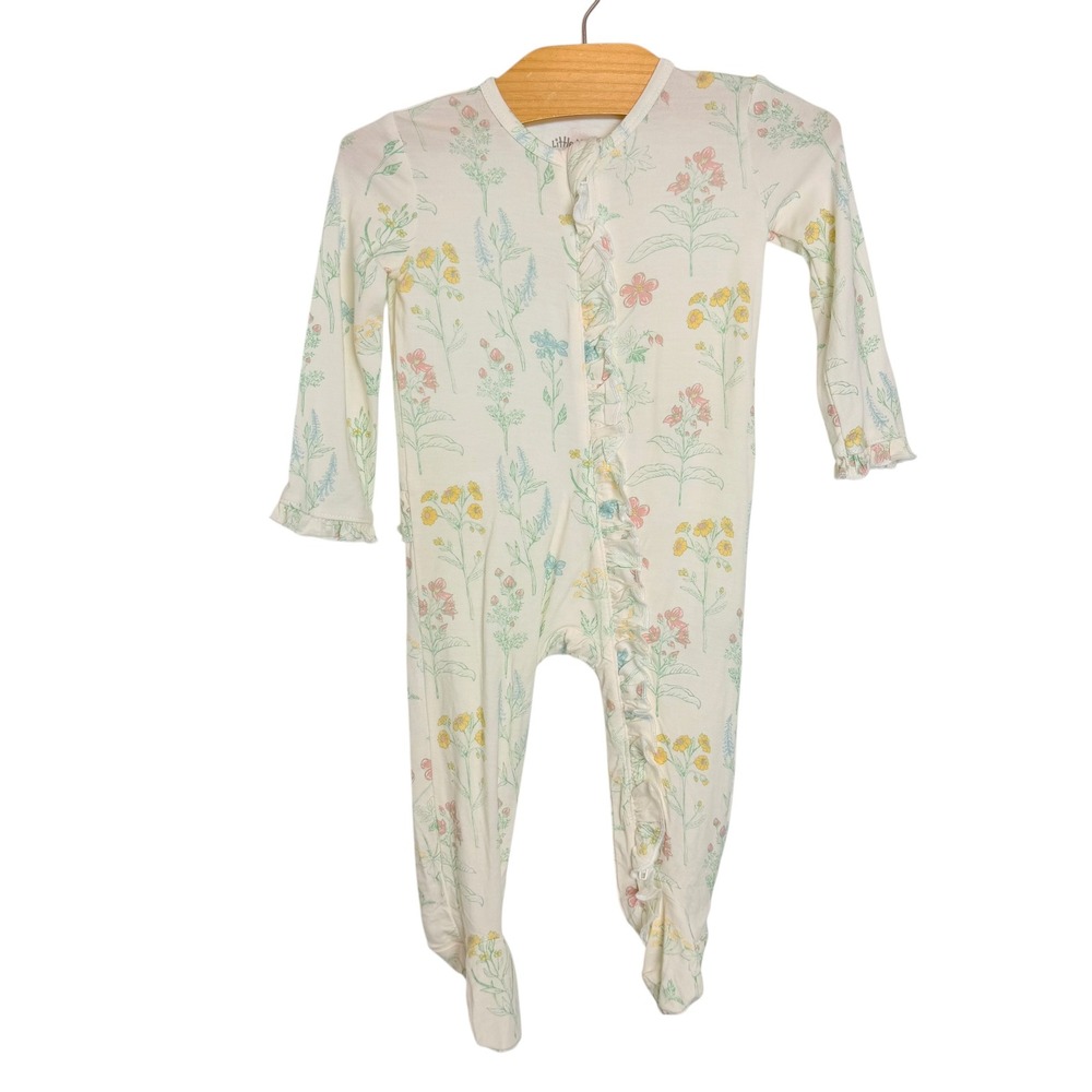 Little Me Baby Girls Floral Bamboo Viscose Ruffle Footie Sleeper White 9M